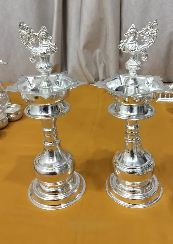 Germen_Silver_Peacock_Decorative_Oil_Lamp_Set_Pair
