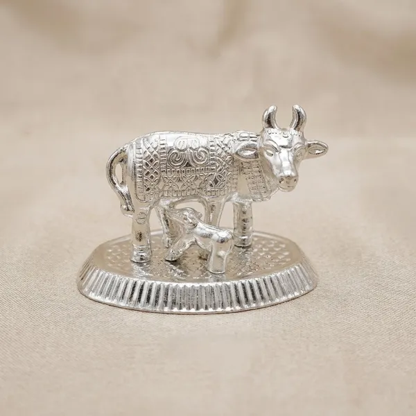 Germen_Silver_Kamdhenu_Cow_And_Calf_Idol_With_Krishna_Decorative_Showpiece