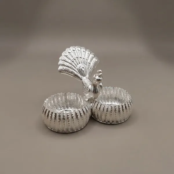 Germen_Silver_Elegant_Silver_Toned_Peacock_Kumkum_Box_Set