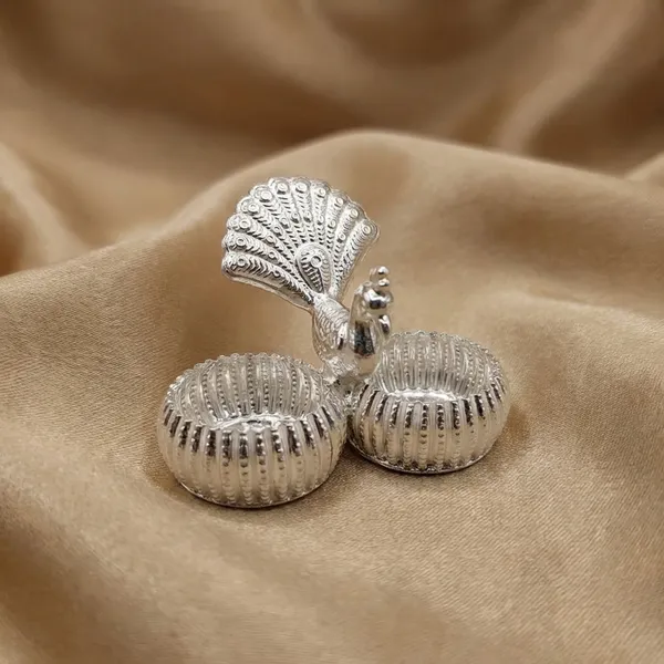 Germen_Silver_Elegant_Silver_Toned_Peacock_Kumkum_Box_Set