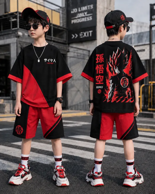 Boys_Red_Color_Stylized_cotton_anime_style_Half_Sleeve_and_Half_pant_Set