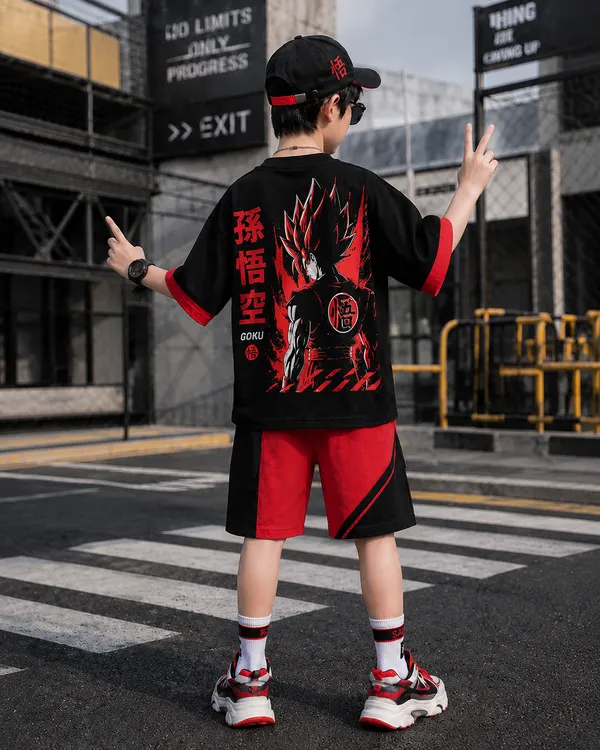 Boys_Red_Color_Stylized_cotton_anime_style_Half_Sleeve_and_Half_pant_Set