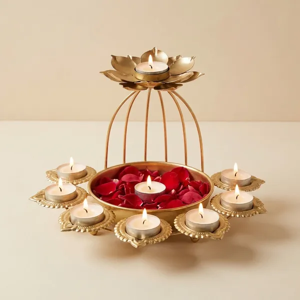 Decorative_Lotus_Candle_Holder_Set_With_Rose_Petals_-_Golden_Finish
