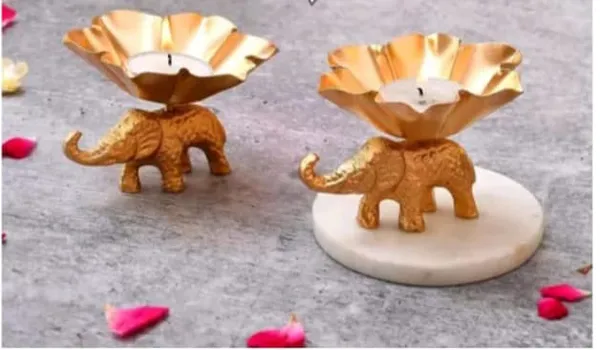 Gold_Elephant_Candle_Holders_With_Floral_Design_(Set_Of_2)
