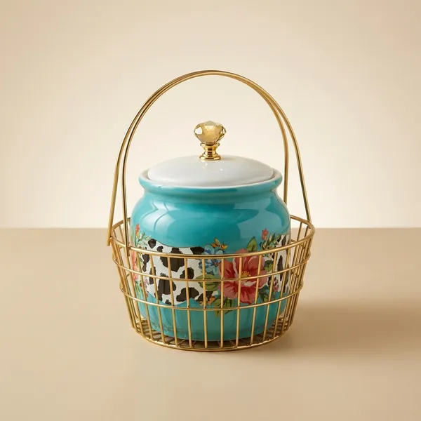 Decorative_Wire_Basket_With_Floral_Printed_Tea/Coffee_Container_Set