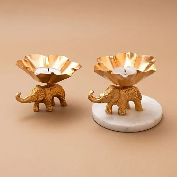 Gold_Elephant_Candle_Holders_With_Floral_Design_(Set_Of_2)
