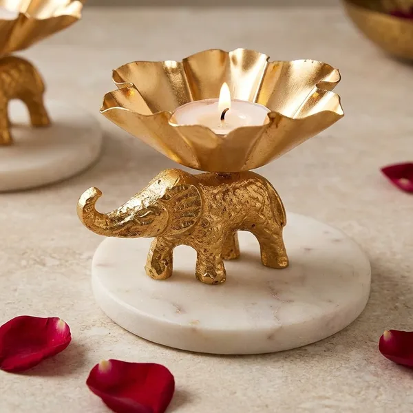Gold_Elephant_Candle_Holders_With_Floral_Design_(Set_Of_2)