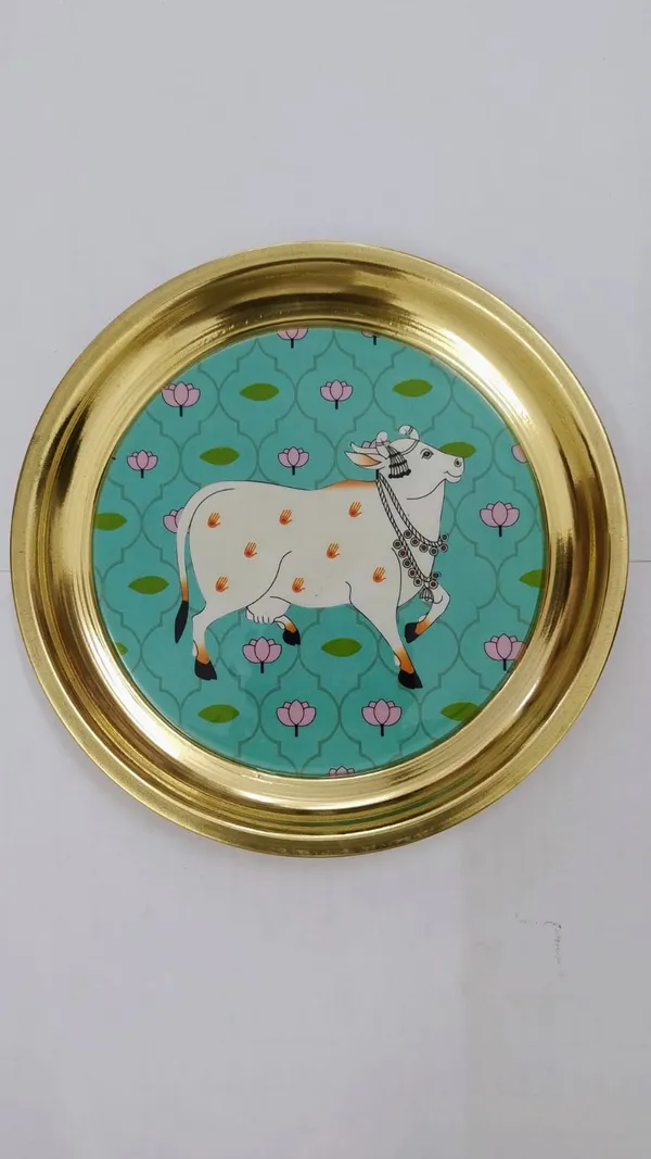 8_Inch_Mint_Green_Lotus_Peacock_Brass_Thali