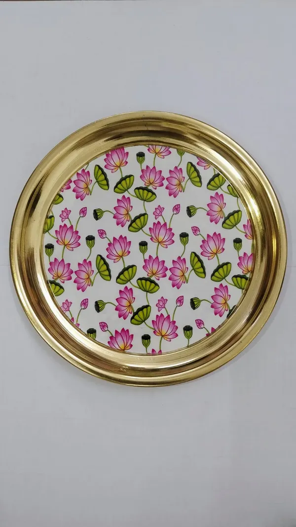8_Inch_Pink_Lotus_Floral_Brass_Thali