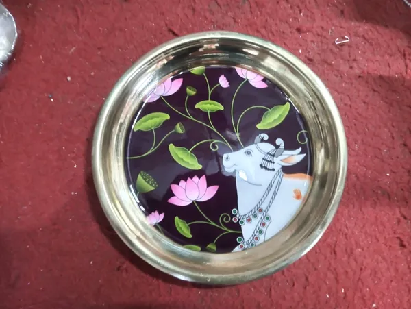 Decorative_Brass_Bowl_With_Hand-Painted_Cow_And_Floral_Design