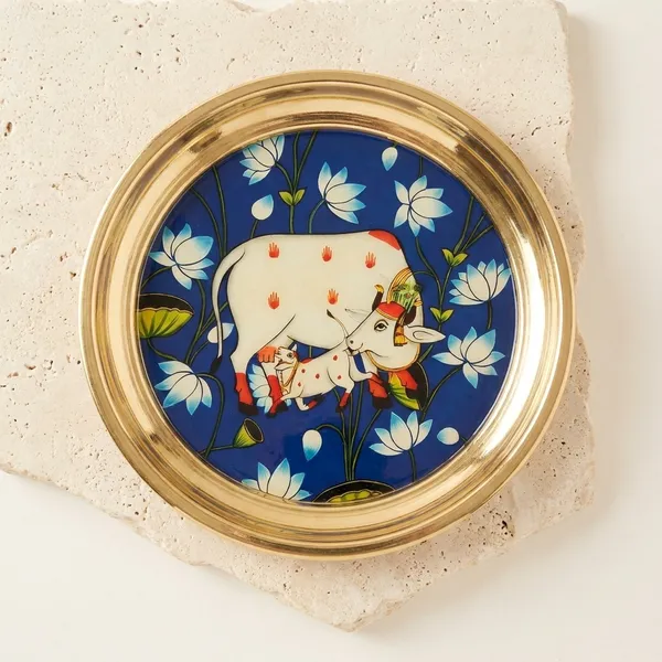 8_Inch_Royal_Blue_Kamdhenu_Lotus_Brass_Thali