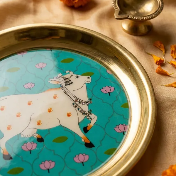 8_Inch_Mint_Green_Lotus_Peacock_Brass_Thali