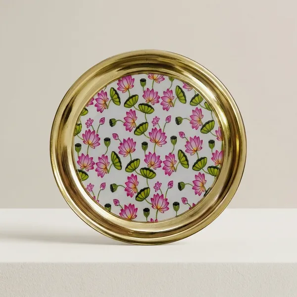 8_Inch_Pink_Lotus_Floral_Brass_Thali