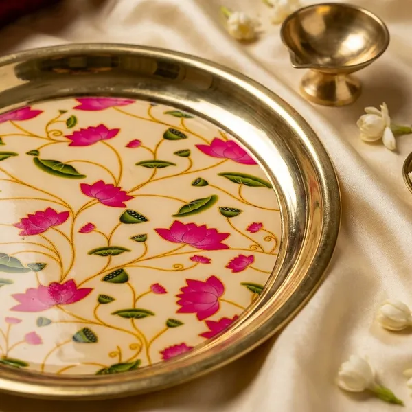 8_Inch_Cream_Lotus_Vine_Brass_Thali