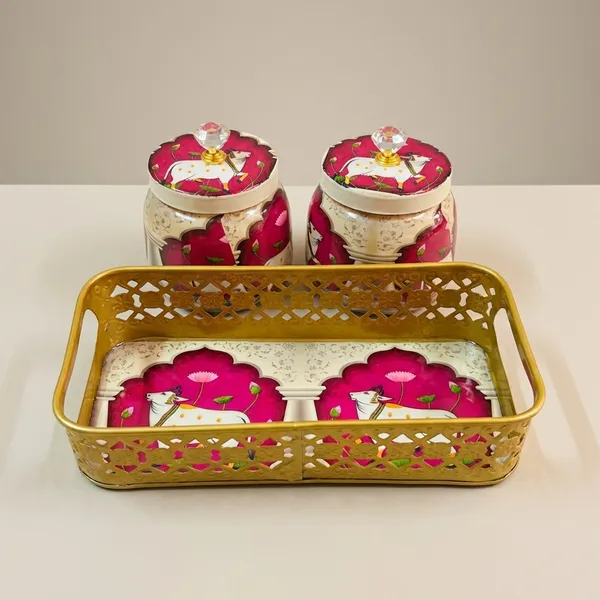 Decorative_Cow_Theme_Serving_Tray_Set_With_Jars_-_Traditional_Indian_Design
