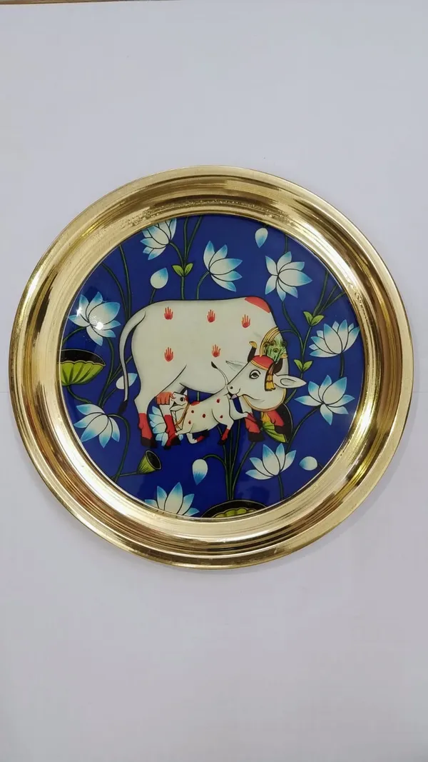 8_Inch_Royal_Blue_Kamdhenu_Lotus_Brass_Thali