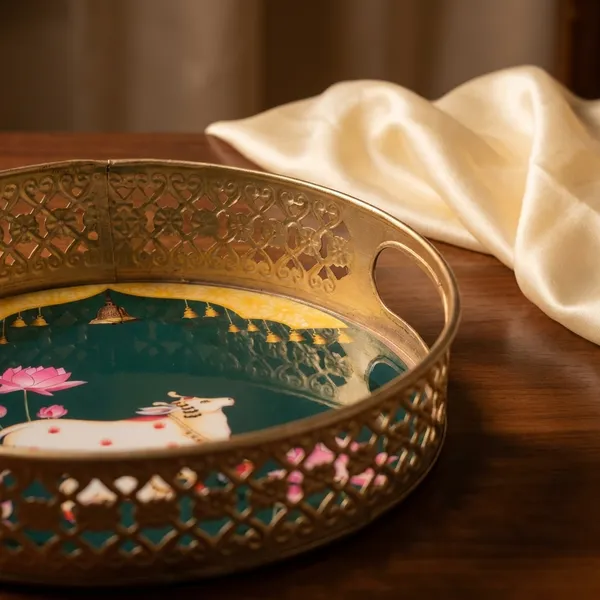 Decorative_Brass_Tray_With_Hand-Painted_Cow_Design