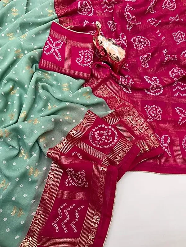 Women's_Georgette_Bandhani_Saree_with_Contrast_Rani_Pink_Zari_Border_and_Geometric_Pallu_|_Traditional_Rajasthani_Bandhej_Tie-Dye_Saree
