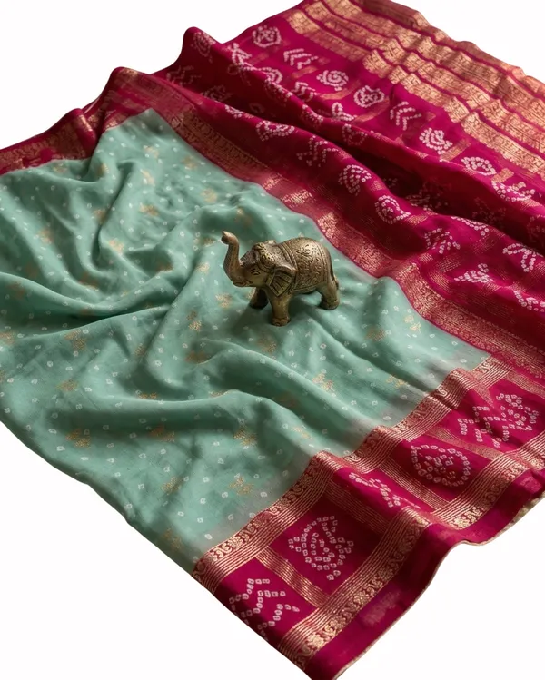 Women's_Georgette_Bandhani_Saree_with_Contrast_Rani_Pink_Zari_Border_and_Geometric_Pallu_|_Traditional_Rajasthani_Bandhej_Tie-Dye_Saree