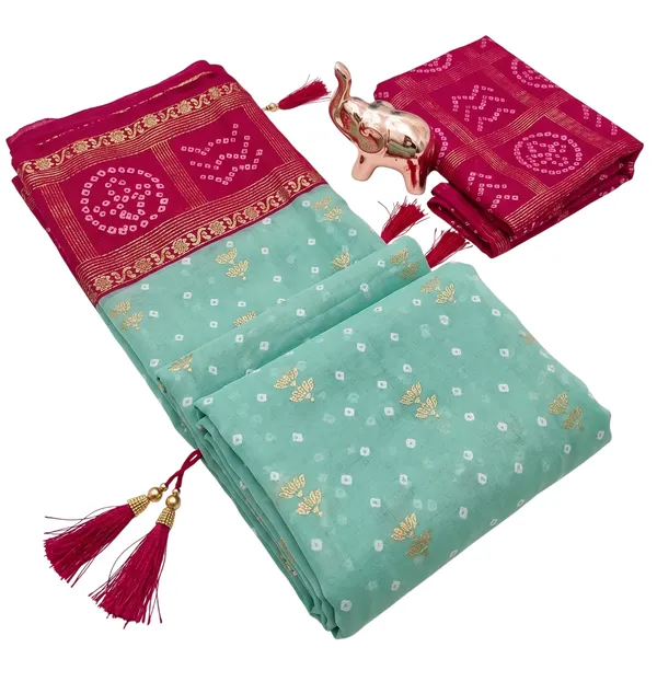 Women's_Georgette_Bandhani_Saree_with_Contrast_Rani_Pink_Zari_Border_and_Geometric_Pallu_|_Traditional_Rajasthani_Bandhej_Tie-Dye_Saree