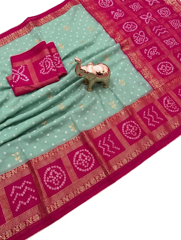 Women's_Georgette_Bandhani_Saree_with_Contrast_Rani_Pink_Zari_Border_and_Geometric_Pallu_|_Traditional_Rajasthani_Bandhej_Tie-Dye_Saree