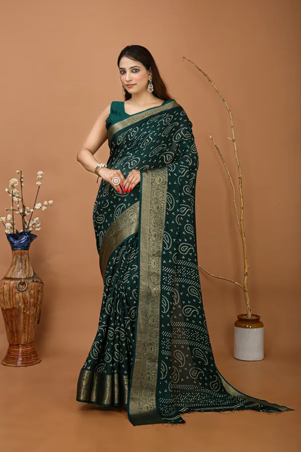 Ragreeti_Lifestyle_Printed_Bandhani_Silk_Blend_Saree,_Woven_Zari_Border,_Bollywood_Style,_Bottle_Green