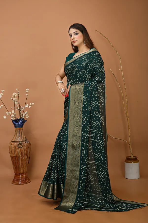 Ragreeti_Lifestyle_Printed_Bandhani_Silk_Blend_Saree,_Woven_Zari_Border,_Bollywood_Style,_Bottle_Green