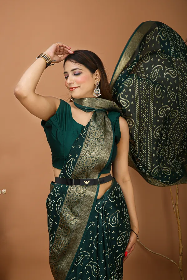 Ragreeti_Lifestyle_Printed_Bandhani_Silk_Blend_Saree,_Woven_Zari_Border,_Bollywood_Style,_Bottle_Green