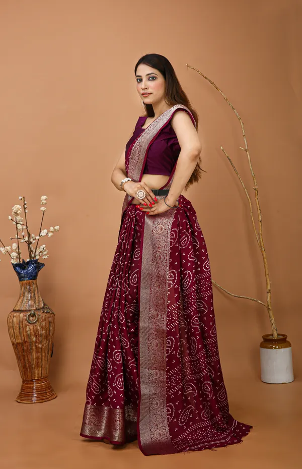 Ragreeti_Lifestyle_Printed_Bandhani_Silk_Blend_Saree,_Woven_Zari_Border,_Bollywood_Style,_Wine