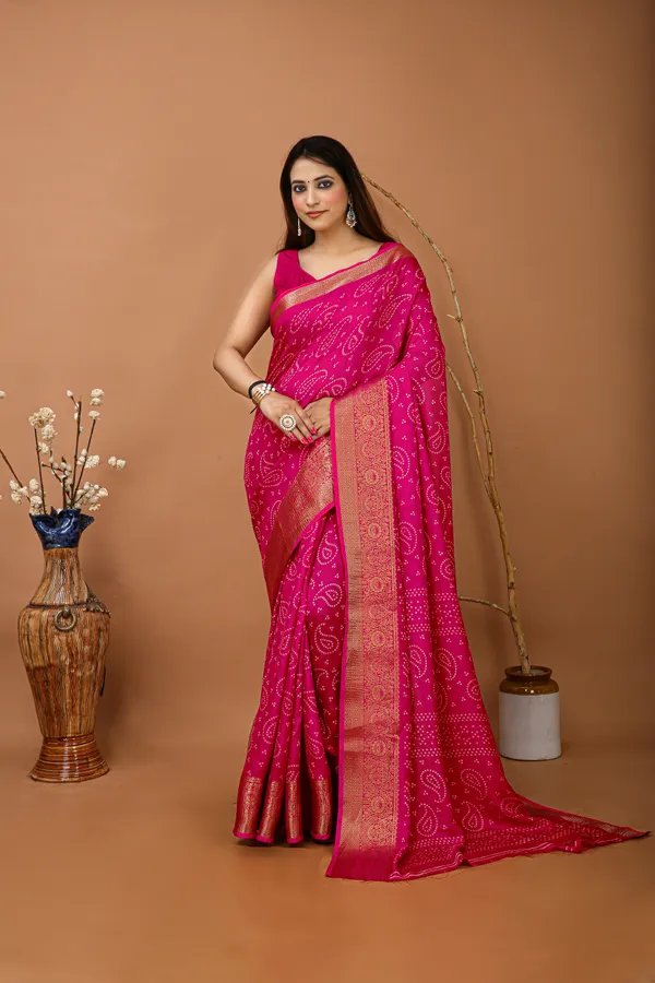 Ragreeti_Lifestyle_Printed_Bandhani_Silk_Blend_Saree,_Woven_Zari_Border,_Bollywood_Style,_Magenta_Pink
