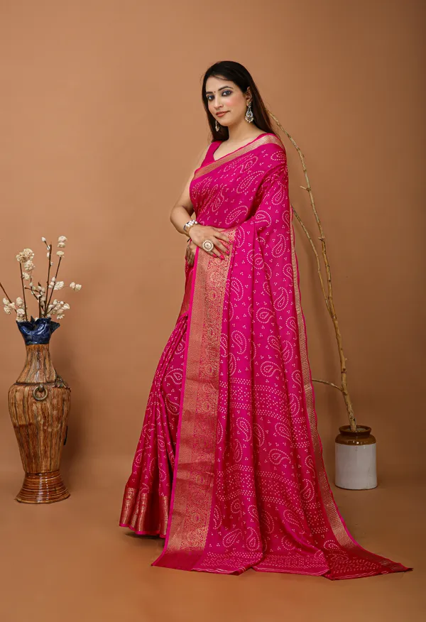 Ragreeti_Lifestyle_Printed_Bandhani_Silk_Blend_Saree,_Woven_Zari_Border,_Bollywood_Style,_Magenta_Pink
