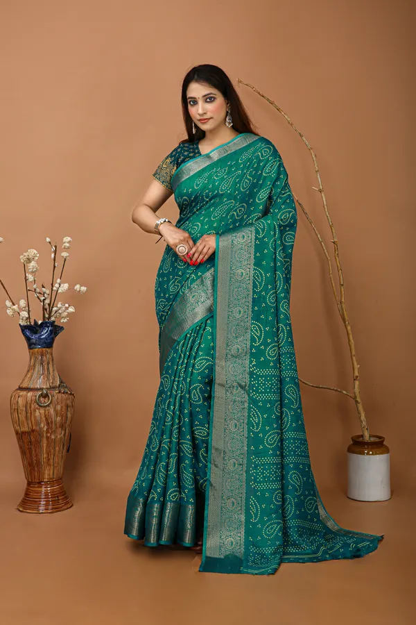 Ragreeti_Lifestyle_Printed_Bandhani_Silk_Blend_Saree,_Woven_Zari_Border,_Bollywood_Style,_Teal_Green