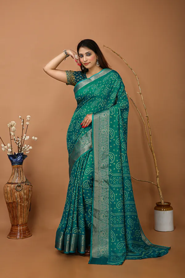 Ragreeti_Lifestyle_Printed_Bandhani_Silk_Blend_Saree,_Woven_Zari_Border,_Bollywood_Style,_Teal_Green