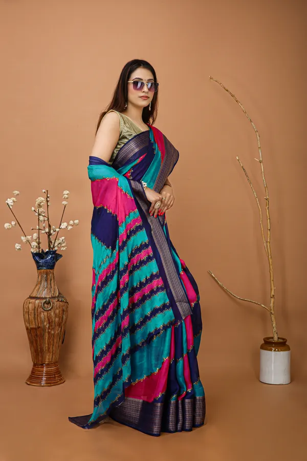 Ragreeti_Lifestyle_Royal_Blue_And_Turquoise_Georgette_Silk_Blend_Saree_-_Woven_Temple_Border_Bollywood_Style_Printed_Saree_For_Sangeet