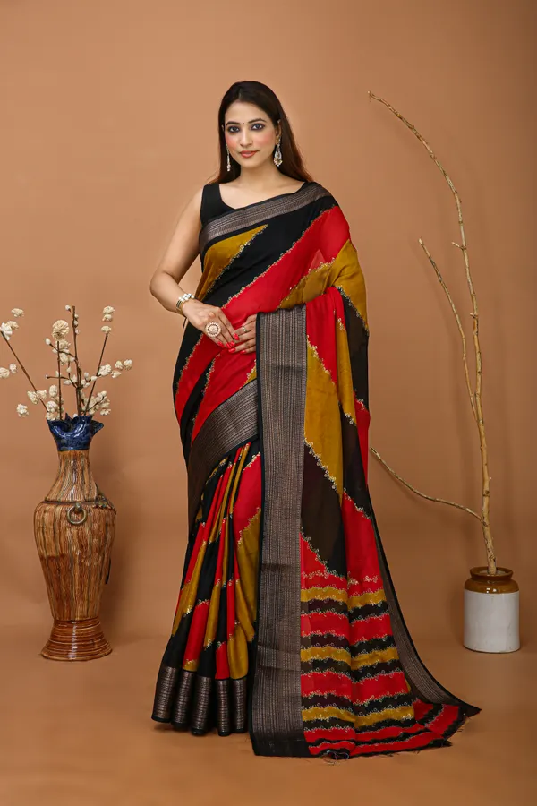 Ragreeti_Lifestyle_Black_And_Red_Georgette_Silk_Blend_Saree_-_Woven_Temple_Border_Bollywood_Printed_Saree_With_Unstitched_Blouse