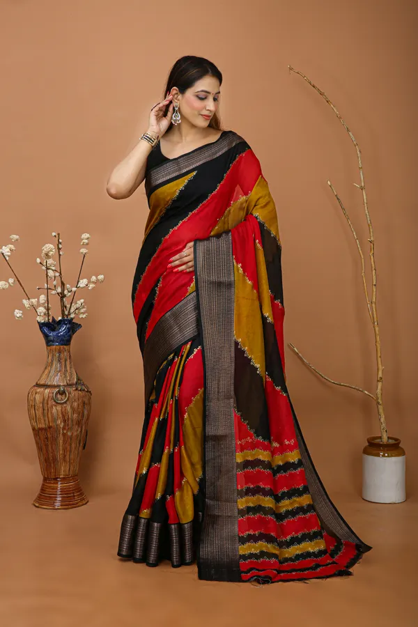 Ragreeti_Lifestyle_Black_And_Red_Georgette_Silk_Blend_Saree_-_Woven_Temple_Border_Bollywood_Printed_Saree_With_Unstitched_Blouse
