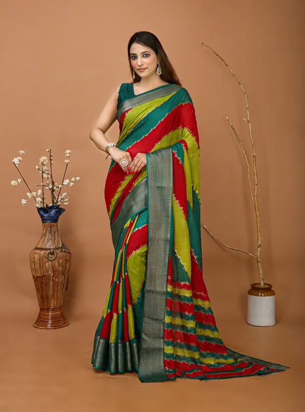 Ragreeti_Lifestyle_Emerald_Green_And_Red_Georgette_Cotton_Silk_Saree_-_Traditional_Temple_Border_Bollywood_Style_Printed_Saree_For_Mehendi