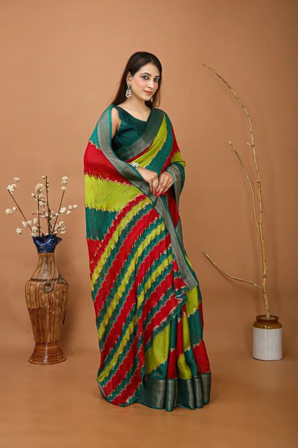 Ragreeti_Lifestyle_Emerald_Green_And_Red_Georgette_Cotton_Silk_Saree_-_Traditional_Temple_Border_Bollywood_Style_Printed_Saree_For_Mehendi
