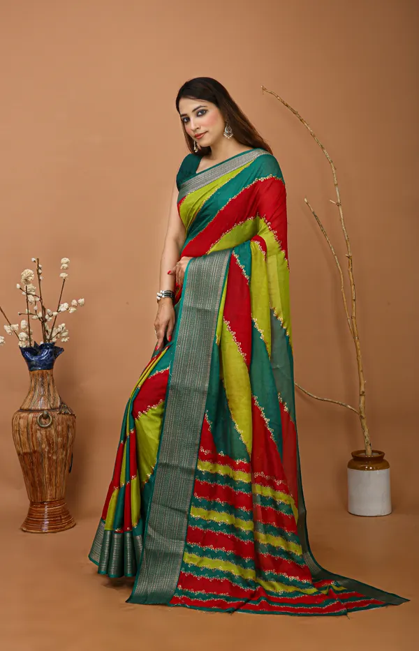 Ragreeti_Lifestyle_Emerald_Green_And_Red_Georgette_Cotton_Silk_Saree_-_Traditional_Temple_Border_Bollywood_Style_Printed_Saree_For_Mehendi