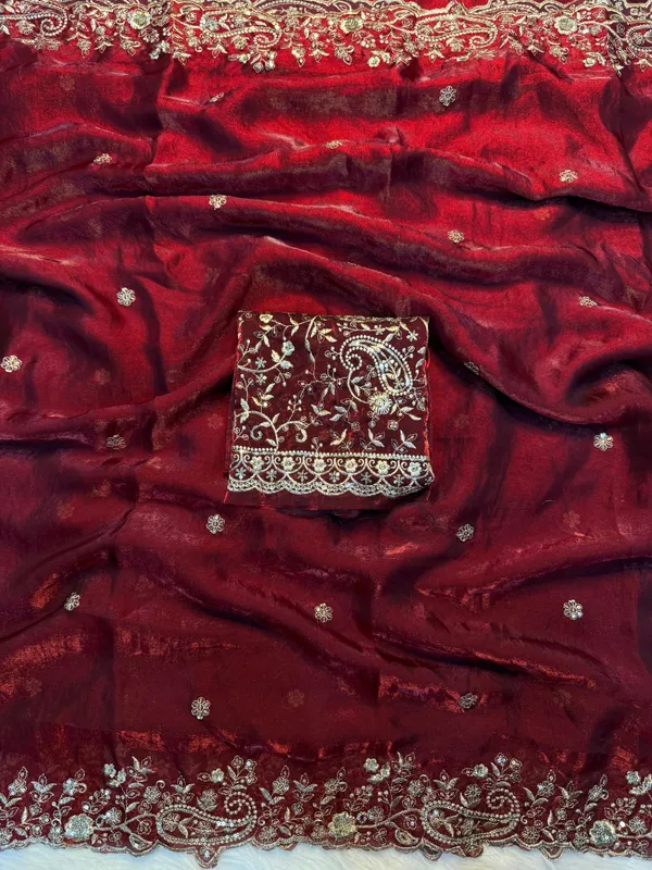RAGREETI_Soft_Fandy_Chiffon_Silk_Saree,_Maroon,_with_All_Over_Sequin_Work,_Designer_Sari_with_Blouse_Piece