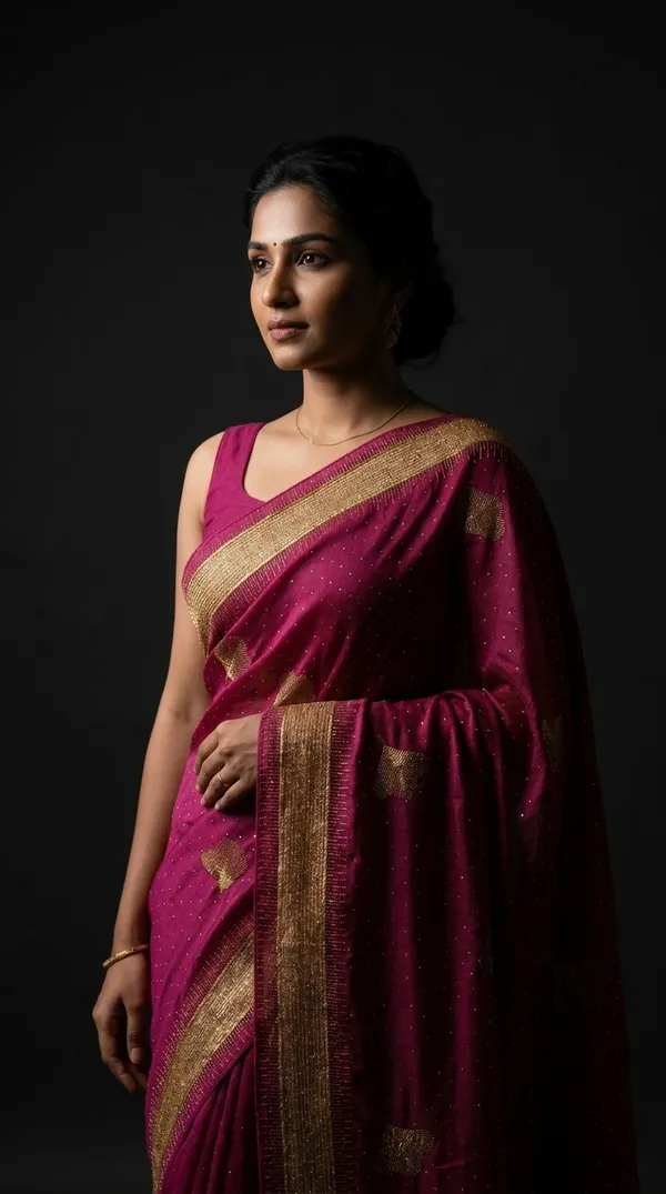 Ragreeti_Lifestyle_Chiffon_Georgette_Saree_|_Gold_Zari_Border_with_Ginko_Leaf_Embroidery_&_Stone_Work_Party_Wear_Sari