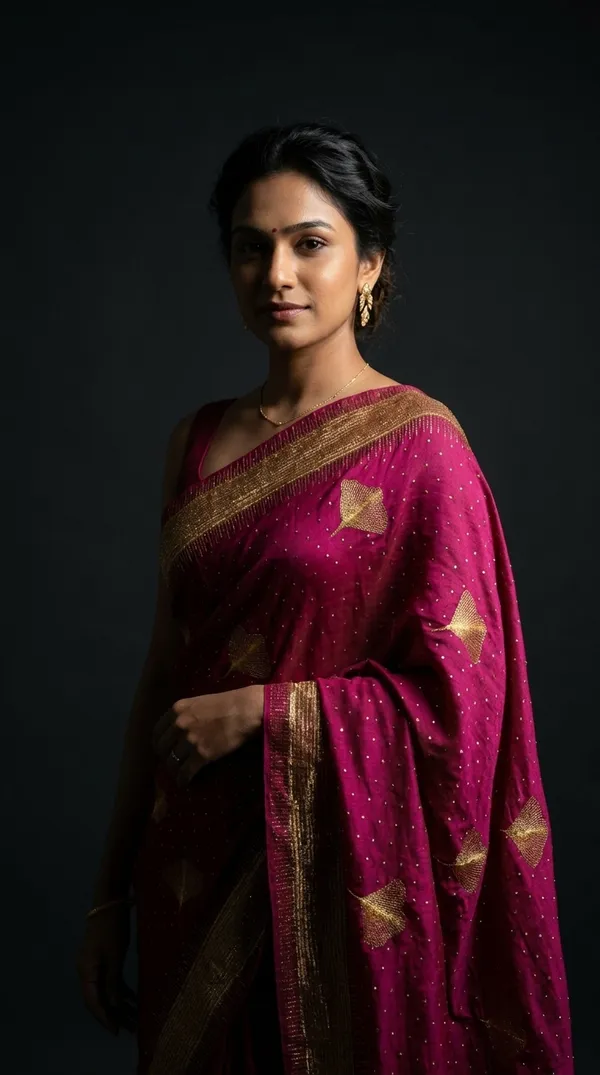 Ragreeti_Lifestyle_Chiffon_Georgette_Saree_|_Gold_Zari_Border_with_Ginko_Leaf_Embroidery_&_Stone_Work_Party_Wear_Sari