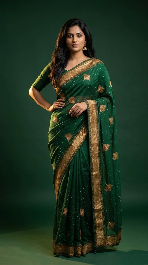 Ragreeti_Lifestyle_Chiffon_Georgette_Saree_|_Gold_Zari_Border_with_Ginko_Leaf_Embroidery_&_Stone_Work_Party_Wear_Sari