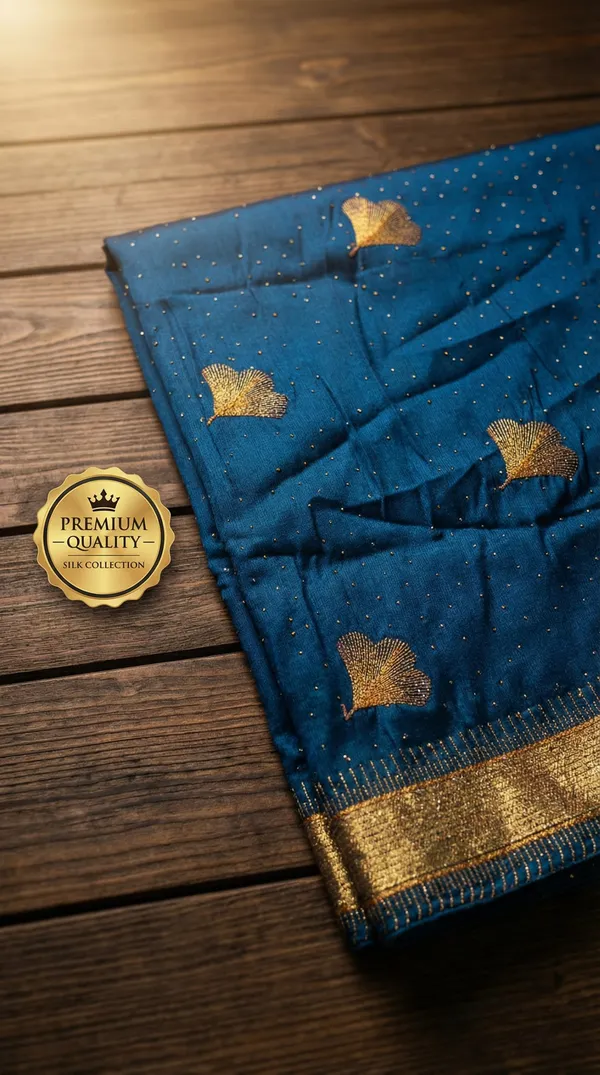 Ragreeti_Lifestyle_Chiffon_Georgette_Saree_|_Gold_Zari_Border_with_Ginko_Leaf_Embroidery_&_Stone_Work_Party_Wear_Sari