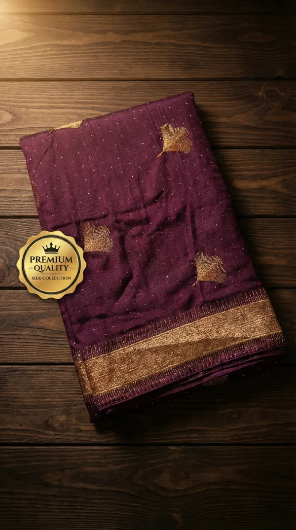 Ragreeti_Lifestyle_Chiffon_Georgette_Saree_|_Gold_Zari_Border_with_Ginko_Leaf_Embroidery_&_Stone_Work_Party_Wear_Sari