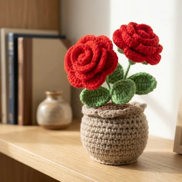 Red_Handmade_Crochet_Flower_Bouquet_With_Vase