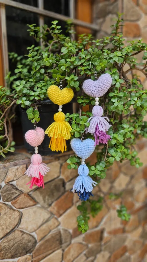 Multicolor_Handmade_Crochet_Heart_Keychain_With_Tassel_Set_Of_4