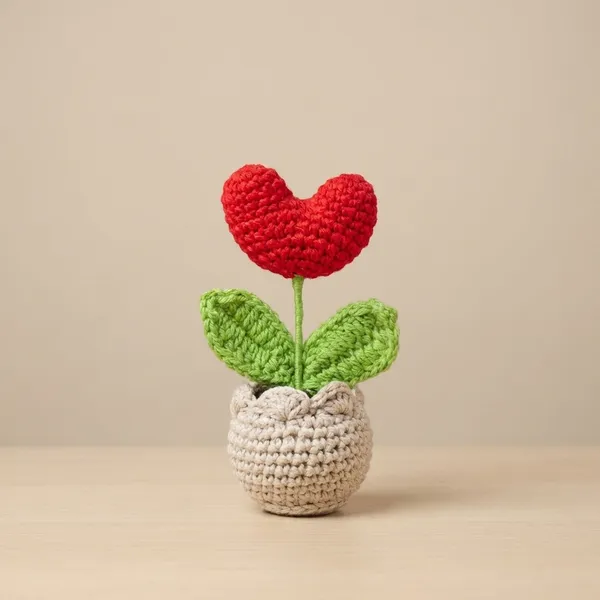 Red_Handmade_Crochet_Heart_Flower_Plant_With_Pot