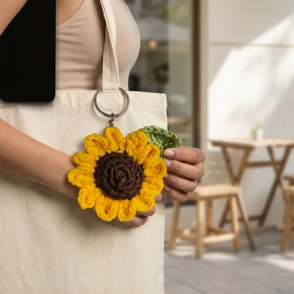 Yellow_Handcrafted_Crochet_Sunflower_Keychain