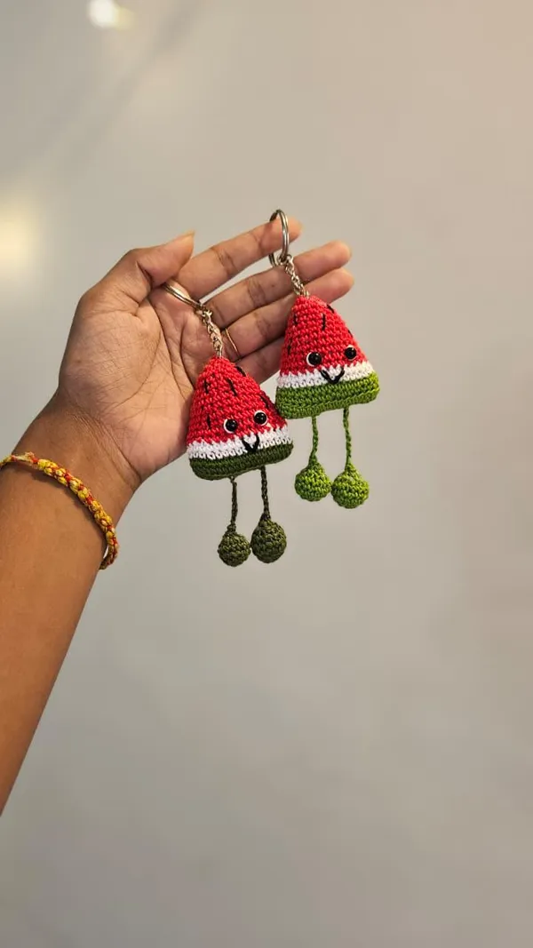 Red_Handmade_Crochet_Watermelon_Keychains_Set_Of_2